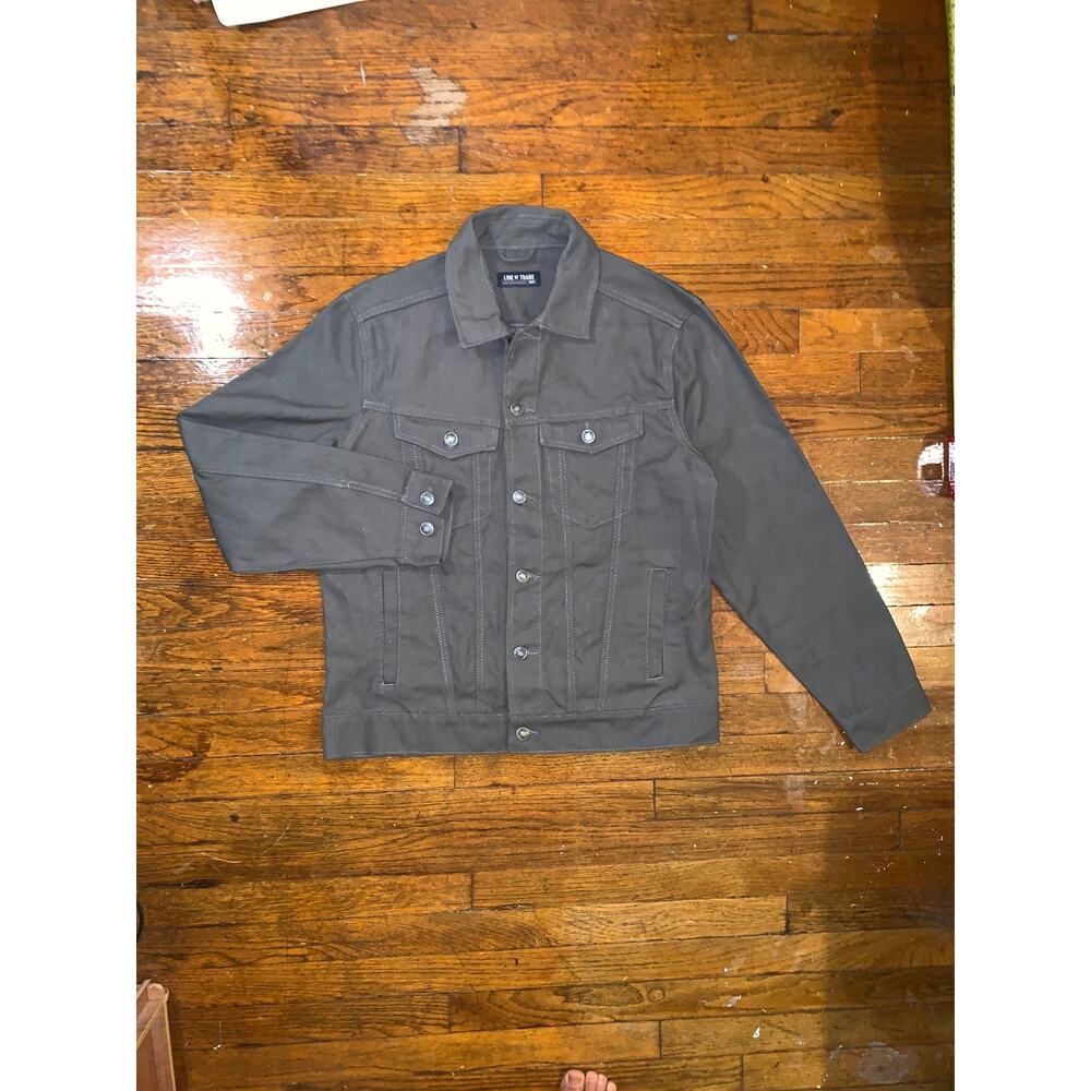 Line of Trade Olive Green Denim Chore Jacket Workwear Trucker Button Front M